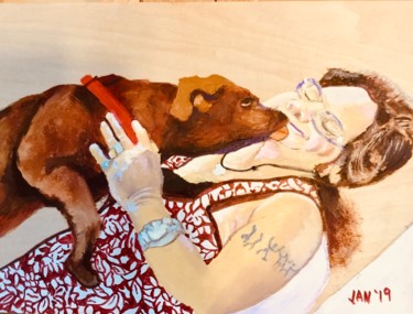 Malarstwo zatytułowany „Kissin’ Grandma” autorstwa Jan Wall, Oryginalna praca, Olej