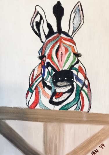 Gravures & estampes intitulée "Rainbow Zebra 2" par Jan Wall, Œuvre d'art originale, Impression numérique