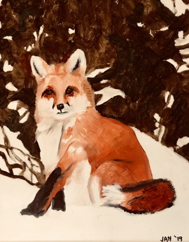 Printmaking titled "Red Fox in Winter 2" by Jan Wall, Original Artwork, Digital Print