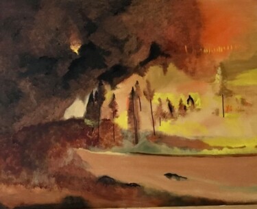 Painting titled "Sugar Fire" by Jan Wall, Original Artwork, Oil Mounted on Wood Stretcher frame