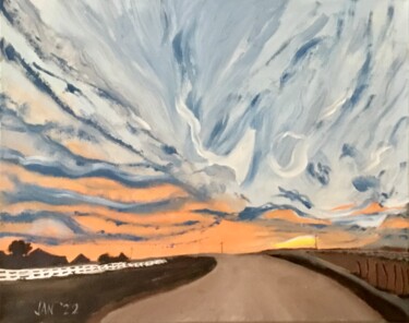 Painting titled "Sunset on the High…" by Jan Wall, Original Artwork, Oil Mounted on Wood Stretcher frame