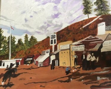 Painting titled "Placerville, 1850" by Jan Wall, Original Artwork, Oil Mounted on Wood Stretcher frame