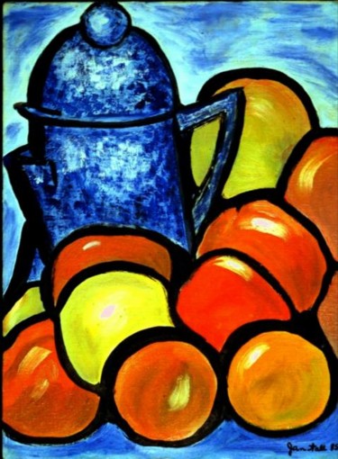 Painting titled "Coffee Pot" by Jan Wall, Original Artwork, Oil