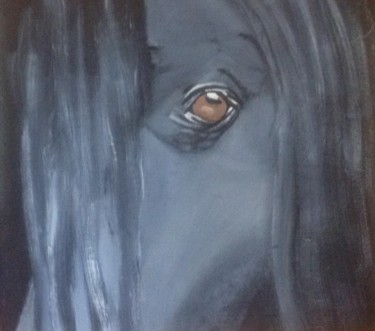Картина под названием "Dark Horse" - Jan Wall, Подлинное произведение искусства, Масло Установлен на Деревянная рама для нос…