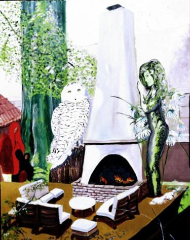 Schilderij getiteld "The Outdoor Room" door Jan Wall, Origineel Kunstwerk, Olie