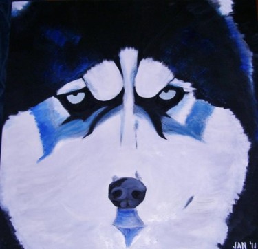 Painting titled "Blue Husky" by Jan Wall, Original Artwork, Oil