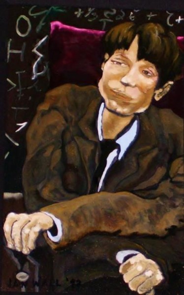 Painting titled "Stephen Hawking" by Jan Wall, Original Artwork, Oil Mounted on Wood Stretcher frame