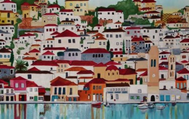 Pintura intitulada "Santorini" por Jan Wall, Obras de arte originais, Óleo