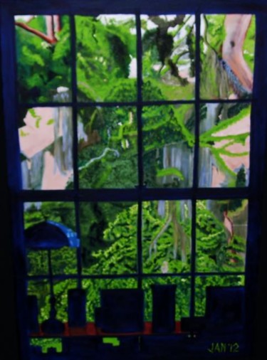 Painting titled "Window" by Jan Wall, Original Artwork, Oil
