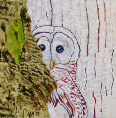 Painting titled "Owl" by Jan Wall, Original Artwork, Oil