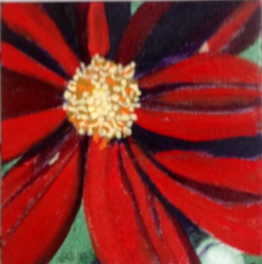 Painting titled "Red Flower" by Jan Wall, Original Artwork, Oil