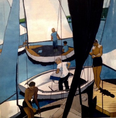Pintura intitulada "Sailing" por Jan Wall, Obras de arte originais, Óleo
