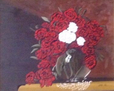 Painting titled "Roses in a Vase" by Jan Wall, Original Artwork, Oil