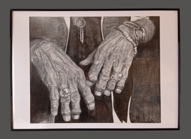 Drawing titled "mains de Keith Rich…" by Jany.M, Original Artwork, Charcoal Mounted on Wood Panel