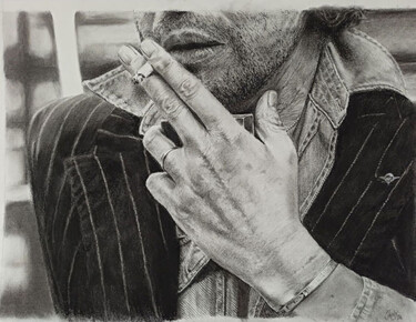 Drawing titled "Gainsbourg attitude" by Jany.M, Original Artwork, Pencil
