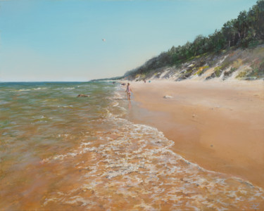 Painting titled "Baltic Sea at Jurka…" by Janis Zingitis, Original Artwork, Oil Mounted on Wood Stretcher frame