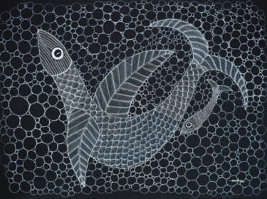 Ζωγραφική με τίτλο "Fish" από Japani Shyam, Αυθεντικά έργα τέχνης, Ακρυλικό