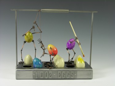 Sculpture titled "Eggtion Figures - L…" by Tomoaki Orikasa, Original Artwork, Metals