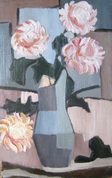 Painting titled "Crizanteme-48x30-uc…" by Rene Jardescu, Original Artwork