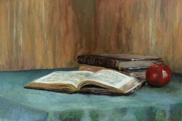 Painting titled "Reader's apple" by Jarka Drechslerová, Original Artwork, Oil