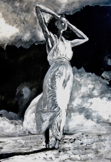 Pittura intitolato "the white deer" da Jarmo Korhonen, Opera d'arte originale, Acquarello