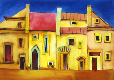 Pintura intitulada "Old Town 12" por Jaroslaw Filipek, Obras de arte originais, Aquarela