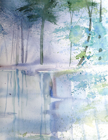 Schilderij getiteld "Kampinos Forest 26" door Jaroslaw Filipek, Origineel Kunstwerk, Aquarel