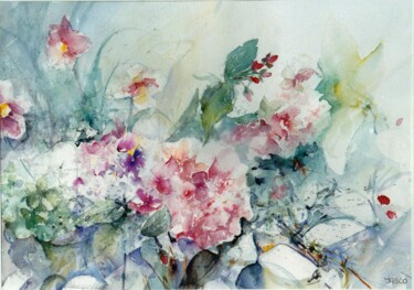Peinture intitulée "tapis de fleurs" par Jasco, Œuvre d'art originale, Aquarelle