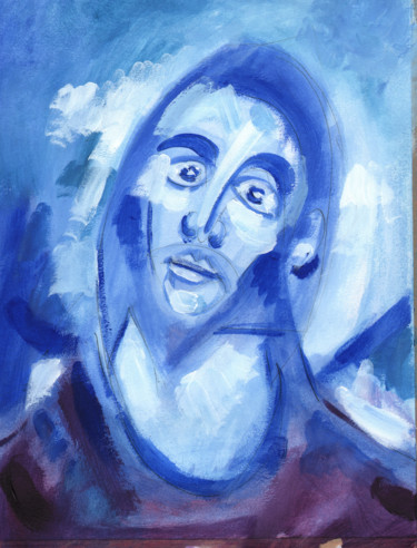 Malerei mit dem Titel "Vierge Bleue Or" von Pierre Andrillon (Jasinski), Original-Kunstwerk, Acryl