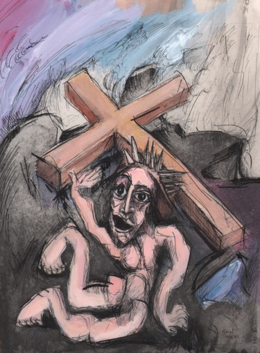 Ζωγραφική με τίτλο "Jésus est dépouillé" από Pierre Andrillon (Jasinski), Αυθεντικά έργα τέχνης, Ακρυλικό