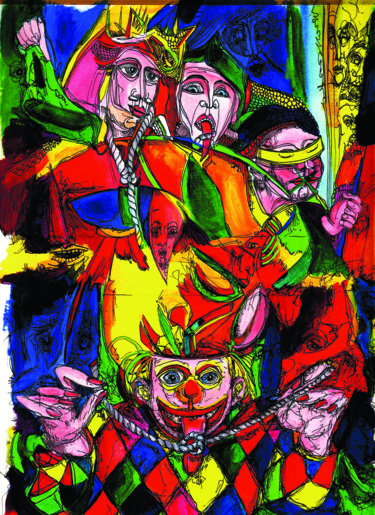 Malerei mit dem Titel "Le clown" von Pierre Andrillon (Jasinski), Original-Kunstwerk, Acryl