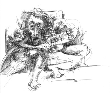Zeichnungen mit dem Titel "Covid-19 contaminé37" von Pierre Andrillon (Jasinski), Original-Kunstwerk, Tinte