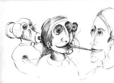 Zeichnungen mit dem Titel "Covid-19 contaminé52" von Pierre Andrillon (Jasinski), Original-Kunstwerk, Tinte