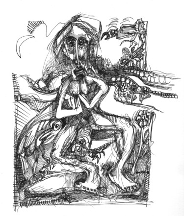 Disegno intitolato "Vol d'oiseau4" da Pierre Andrillon (Jasinski), Opera d'arte originale, Inchiostro