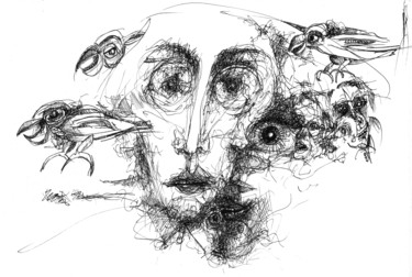 Disegno intitolato "Vol d'oiseau9" da Pierre Andrillon (Jasinski), Opera d'arte originale, Inchiostro