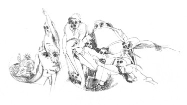 Disegno intitolato "Covid-19 contaminé92" da Pierre Andrillon (Jasinski), Opera d'arte originale, Inchiostro