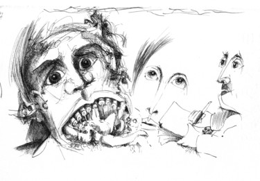 Dibujo titulada "Covid-19 contaminé1…" por Pierre Andrillon (Jasinski), Obra de arte original, Tinta