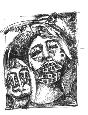 Dessin intitulée "Masque vaccin 2" par Pierre Andrillon (Jasinski), Œuvre d'art originale, Encre