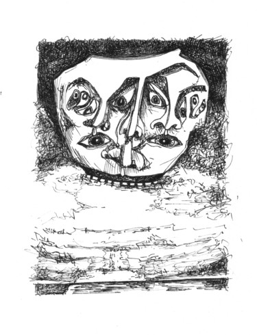 Dessin intitulée "Masque vaccin 4" par Pierre Andrillon (Jasinski), Œuvre d'art originale, Encre