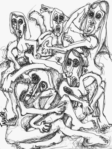 Zeichnungen mit dem Titel "Prisonniers2" von Pierre Andrillon (Jasinski), Original-Kunstwerk, Tinte
