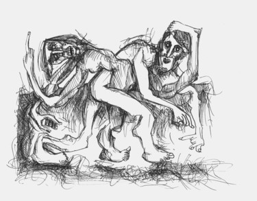Zeichnungen mit dem Titel "Prisonniers9" von Pierre Andrillon (Jasinski), Original-Kunstwerk, Tinte