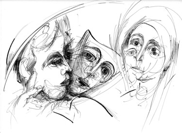 Drawing titled "Masques à virus1" by Pierre Andrillon (Jasinski), Original Artwork, Ink