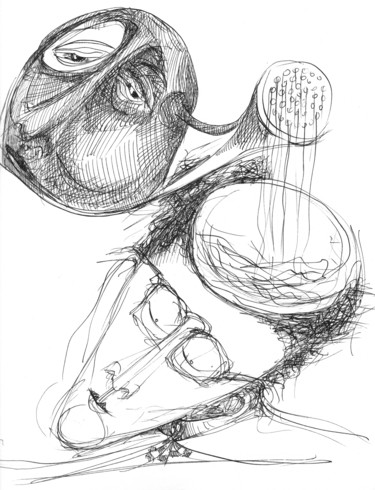 Drawing titled "Virus arrosoir" by Pierre Andrillon (Jasinski), Original Artwork, Ink