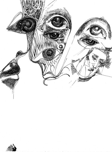 Zeichnungen mit dem Titel "Virus œil" von Pierre Andrillon (Jasinski), Original-Kunstwerk, Tinte