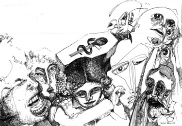Zeichnungen mit dem Titel "Covid-19 contaminé…" von Pierre Andrillon (Jasinski), Original-Kunstwerk, Tinte