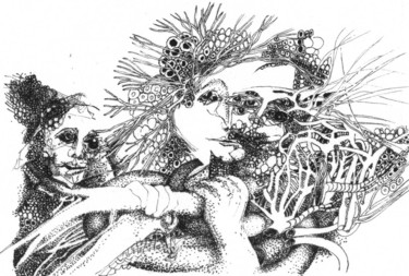 Desenho intitulada "Vacciné thrombose" por Pierre Andrillon (Jasinski), Obras de arte originais, Tinta