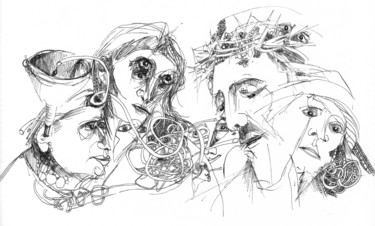 Zeichnungen mit dem Titel "Virus thrombose" von Pierre Andrillon (Jasinski), Original-Kunstwerk, Tinte