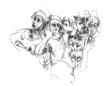Drawing titled "Vaccinés 1" by Pierre Andrillon (Jasinski), Original Artwork, Ink