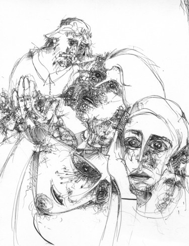 Dessin intitulée "Sans masque PA1" par Pierre Andrillon (Jasinski), Œuvre d'art originale, Encre