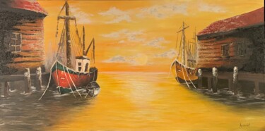 Painting titled "Golden Harbour" by Jasmin Anderleit, Original Artwork, Acrylic